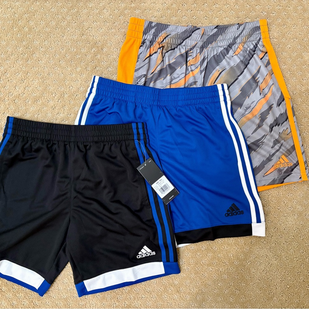 Adidas Boys’ Shorts Trio - Black, Blue, Grey/Orange
